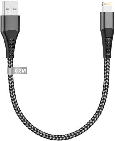 Cavo Lightning Corto 30CM [Certificato MFi] per iPhone 14 13 12 11 Pro Max/Mini/XS/XR/8/7/6/5/SE, iPad - Cavetto USB di Ricarica 0.3M