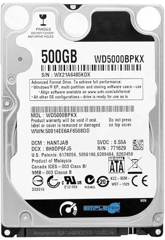 SIMPLETEK - Hard Disk HDD Black 5000BPKX 500 GB 2.5 SATA Hard Drive Notebook AiO PC Laptop (Refurbished)