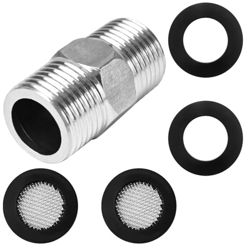 CONJURAIDE Doppelnippel 1/2 Zoll (Ø 20mm), Duschschlauch Verlängerung Hahnverlängerung Flexschlauch 1/2 Zoll Wasserhahn Adapter mit 2 Filter Element und 2 Dichtungen für Rohre Ventile Anschlussstücke