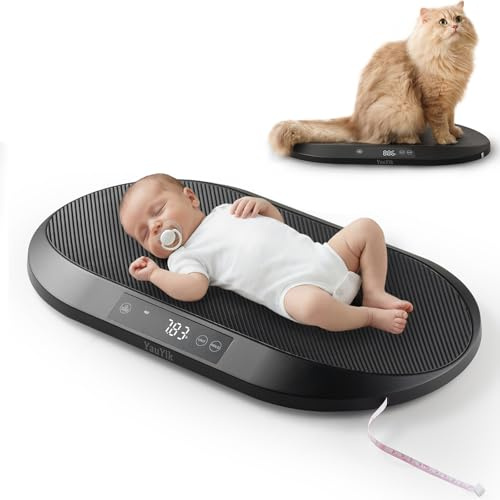 YauYik Genaue Babywaage zum Wiegen, bis zu 40 kg, mit 152,4 cm Maßband | Digitale Waage für Neugeborene, Katze & Welpe, Haltefunktion, 5 Einheiten, LED-Bildschirm, mit Anti-Rutsch-Matte