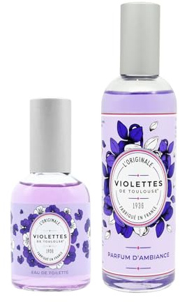 BERDOUES - Lot Violettes de Toulouse - Parfum Ambiance maison 100ml + Eau de toilette femme 50ml, Coffret cadeau femme, Made in France