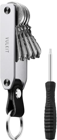 VULKIT Organizador de Llaves de Metal Llavero Compacto Estuches de Llaves para Hombre Porta Llave para Llavero de Coche, Plata