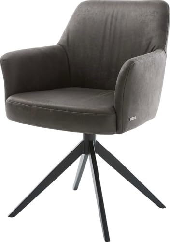 Esszimmerstuhl Xana-Flex mit Armlehnen Kreuzgestell breit Schwarz Mikrofaser Anthrazit Vintage 360° drehbar Wippfunktion Taschenfederkern