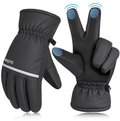 GoSkala Guanti Termici Invernali Bambino, Guanti Bici Impermeabili, Antivento, Antiscivolo con Touchscreen da Portiere, Ciclismo, Calcio, Sci, Corsa per Bambini, Nero, 4 ai 12