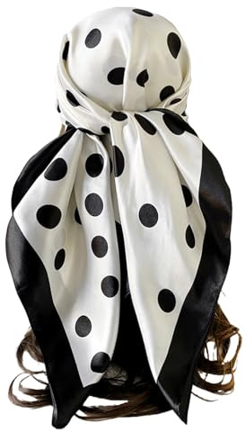 GIEEU Grands Satin Foulard 90 x 90 cm, Foulards Cheveux à pois Pour Femmes, Foulard en Soie Pour les Cheveux, Le Cou et les Sacs à Main, Cadeau Tendance (Noir et Blanc)