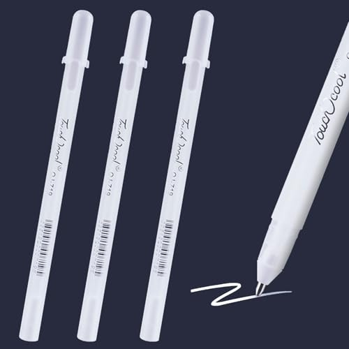 Canollo 3 Stück Weißer Gelstifte, White Gel Pen mit 0,8 mm Strichstärke, Wasserfester Stift, Weißer Stift für Schwarzes Papier, Gelstifte Weiß für Highlights, Zeichnungen, Hervorhebungen und Schreiben
