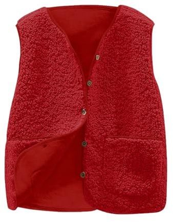 Gilet Femme Polaire Manteaux Sans Manches Fourrure Veste Laine Couleur Unie Blouson Mode Bouton Matelassée Doudoune Sans Manches avec Poches Sherpa Gilets Femmes en Molleton Polaire Doux Chaud