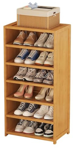 Schuhschrank aus Bambus, schmal, platzsparend, für Eingangsbereich, Flur, Schlafzimmer, Kleiderschrank, 100 cm, offenes Design für Hausschuhe und Schuhe