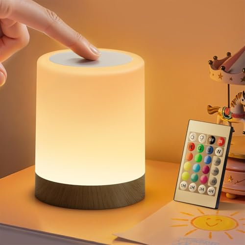 Auxmir Nachttischlampe Nachtlicht Dimmbar mit Fernbedienung, Dunkelbraun | 3000mAh USB Aufladbar, 5 Modi 13 Farben 5 Helligkeiten, Timing Funktion, Tragbar für Deko Kinderzimmer Schlafzimmer Camping