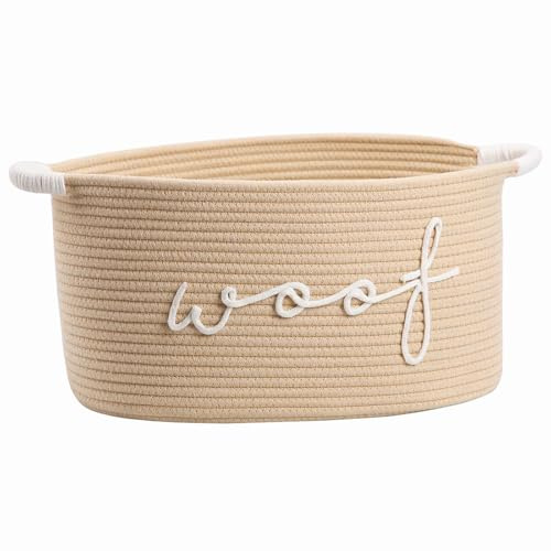 CharmBurst Woven Dog Toy Basket, Storage Box for Puppy Accessories, Robust Handles, Round Toy Basket for Dogs, Blankets and Pet Accessories (Khaki)