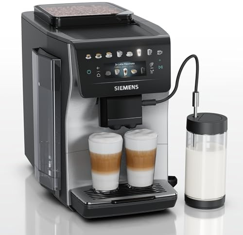 SIEMENS, Cafetera superautomática EQ600 iAroma, Acero inoxidable, TP605EM3 | Prepara dos bebidas con leche a la vez, personaliza el aroma y olvídate de limpiar gracias al vapor automático.