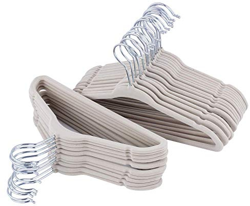 Children's Hangers Beige Velvet Clothes Hangers for Kids Baby, Set of 25