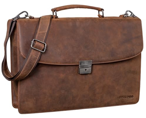 STILORD Jonathan Elegante Aktentasche Klassische Büro Business-Tasche Schultertasche groß 15,6 Zoll mit Schloss Echtleder Arbeitstasche mit Griff und Schultergurt Farbe:Missouri - braun