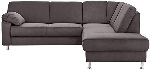 Cavadore Ecksofa Belfast mit Ottomane rechts / Polsterecke mit Federkern / inkl. Vorziehsitz und Bettkasten / 243 x 88 x 218 / Mikrofaser Grau