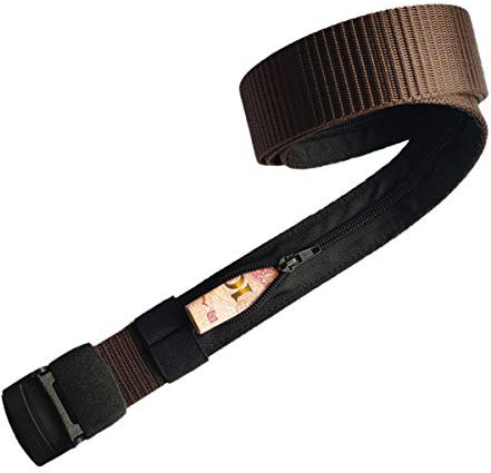Cintura per denaro, con tasca nascosta, fibbia in metallo, panno in tela, cintura da viaggio per uomo, donna, viaggi, viaggi di lavoro, jogging Marrone caffè
