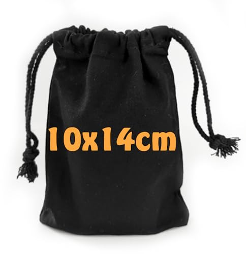 Cottonbagjoe Baumwollbeutel Stoffbeutel Stoffsäckchen mit Kordelzug Adventskalendersäckchen Schmuck Kosmetikbeutel Basteln 10x14cm (Schwarz, 25 Stück)