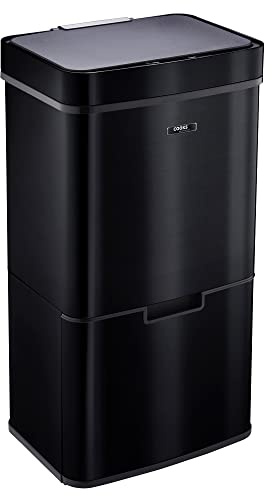 Cooks Professional Recycling Sensor Bin 75L with Dual Compartments and Removable Food Caddy for Kitchen | Smart Automatic Brushed Stainless Steel Bins | Black