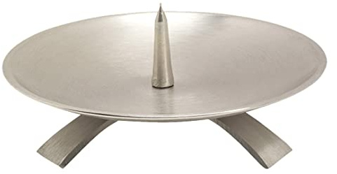 NKlaus Kerzenleuchter mit Dorn, Dreifuß, Messing matt, Ø 13 cm, 1 Stück | Vernickelt; für Stumpenkerzen bis Ø 11 cm