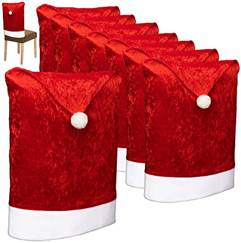 com-four® 8X Premium Stuhlhusse - Weihnachtsdekoration für Stühle - Schonbezüge im weihnachtlichen Design - Sitzmöbel-Überzüge - Stuhlbezug für Weihnachten - Stuhlabdeckung