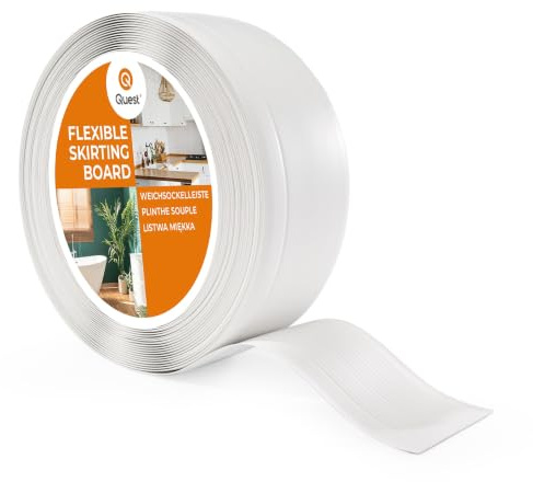Quest Plinthe Souple PVC 70 x 20 mm Imperméable - Blanc, 5 m | Bande de finition murale, résiste à l'eau et aux moisissures, pose facile sans perçage, salon, cuisine & salle de bain