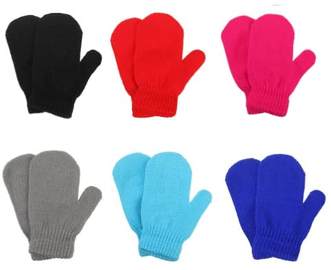 ENLAYER 6 Pairs Toddler Knitted Mittens Magic Stretch Gloves Winter Warm Kids Knit Gloves for Little Girls Boys