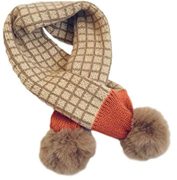 OVLAJ Warmer Schal Kinderschal Für Jungen Mädchen Gestrickt Plaid Pompom Winter Kinderschals-F,78Cm