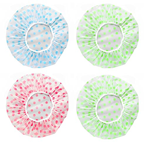 luoshaPUCY 4 Piezas Elástico Gorros de Ducha, Reutilizables Impermeable Gorro de Baño, Lavables Banda Gorros de Pelo para Salón, SPA, Viajes