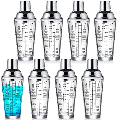 Roshtia Shaker da cocktail in vetro con scala e colino 396,9 g Martini Shaker con ricette Clear Bar Shaker Top Drink Mixer Margarita Shaker Bottiglia Bartending Kit per bar, feste, casa (8 pezzi)