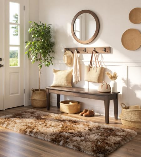 VOFUSHON Teppich Läufer 80x150 cm Braun Hochflor | Waschbar, Rutschfest, OEKO-TEX Zertifiziert, 35D Rückprallschaum, Flauschig, Flur, Wohnzimmer, Schlafzimmer, Kinderzimmer