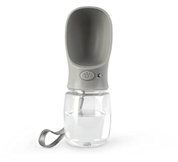 lionto tragbare Wasserflasche mit Napf für Hunde & Katzen, 350 ml, Grau | Auslaufsichere Trinkflasche aus lebensmittelechtem ABS-Kunststoff mit Napf für Unterwegs & auf Reisen, Spülmaschinenfest