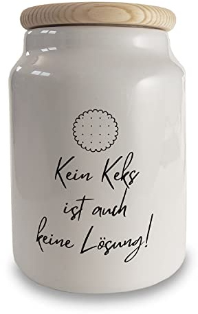 Kein Keks ist auch keine Lösung! Keksdose aus Keramik mit Holzdeckel