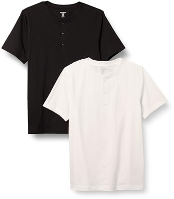 Amazon Essentials Men's Slim-Fit Short-Sleeve Cotton Henley T-Shirt, Pack of 2, Black/White, XX-Large