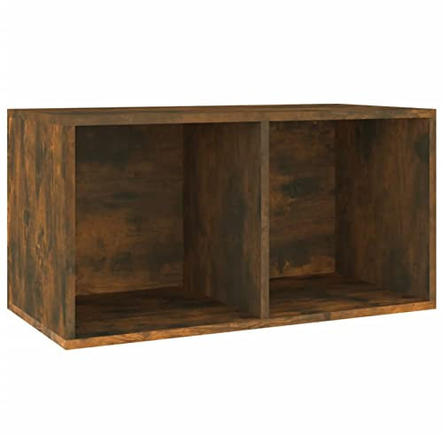 Homgoday Scatola portaoggetti per dischi in vinile, per conservare dischi e supporti in legno, per soggiorno, soggiorno, in legno di quercia fumé, 71 x 34 x 36 cm