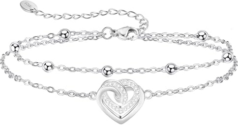 Jbniuay Fußkettchen für Damen 925 Sterling Silber - Infinity Herz Fußkette - Damen Fußkettchen - Fußkette Verstellbare 23+5cm - Geschenke für Frauen/Mädchen/mama/mutter