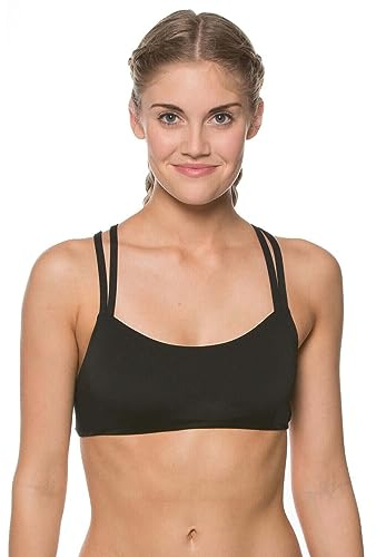 JOLYN Fendrick Damen Badeanzug Fixed Back Athletic Bikini Top, Schwarz, Large
