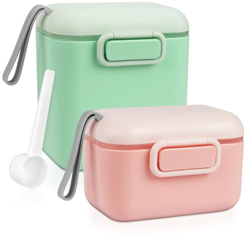 Aolso Baby Milk Powder Dispenser, 2PCS Pot Formula Dispenser, 800ml+400ml Milk Powder Dispenser Pot with Sealed Silicone Ring Cover and Spoon, Baby Milk Powder Storage Container for Travel Outdoor