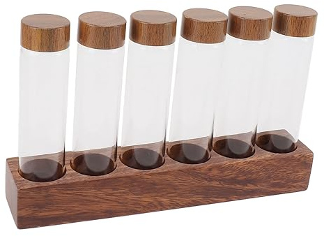 Kaffeebohnen-Aufbewahrungsröhrchen Einzeldosis, 6PCS oder 12PCS Kaffeebohnenkeller, Dosierglasfläschchen mit Deckel, Holzständer und Trichter, luftdicht verschlossene