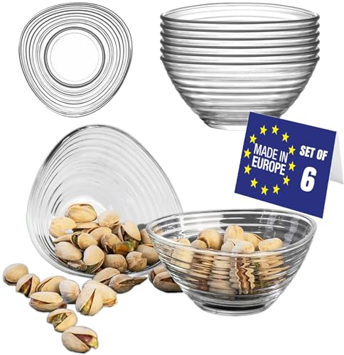 LAV Cuencos para Postres Cristal Set 6, 300ml SIN PLOMO Copas Postre Cristal Cuencos Aperitivos, Tazones para Salsas, Ensaladera de Vidrio, Ensaladier, Tazas para Postres, Glass Bowls