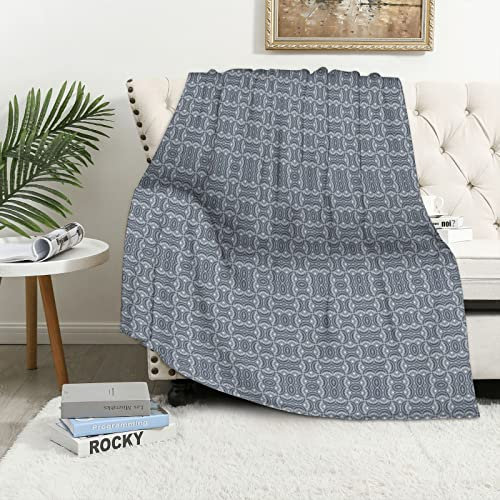 Japanischer Druck, ultraweiches Micro-Fleece, weich und warm, Überwurf, Wellenmuster, Frühlings-Thema, Blumen, weiche, bequeme Sofa-Überwurfdecke, grau-dunkelblau, 152,4 x 127 cm