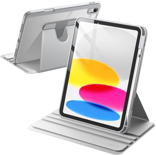JETech Coque Rotative pour iPad (A16) 11ème/10ème Génération (2025/2022) avec Porte Pencil, Étui Housse de Protection Rotation à 360 Degrés Support, Dos Transparent (Argent)