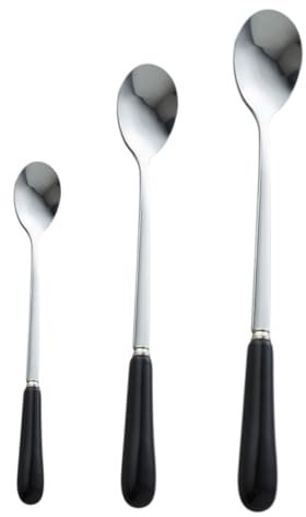 RORPOIR 3piezas Cucharillas De Acero Inoxidable Para Café y Postres Cucharas De Mezcla Largas Para Hogar Restaurante y Bar Negro Pequeña Cucharilla De Hielo