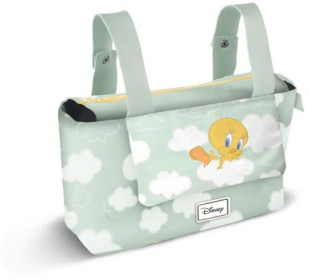 Looney Tunes Tweety (Titti) Clouds-Borsa Organizer per Passeggino Hamper Mommy, Verde, 39 x 24 cm, Capacità 10 L