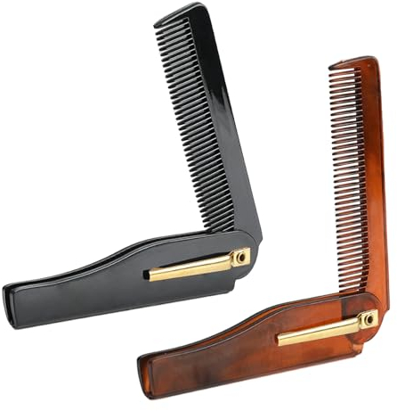 Lot de 2 peignes pliables premium pour homme, accessoire essentiel pour le soin de la barbe, design portable et compact, parfait pour un usage quotidien et voyage