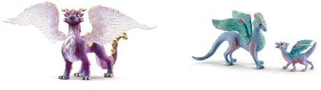 SCHLEICH BAYALA 70762 Nachtdrache - Drache Fantasievolle Mythische Drachenfigur & BAYALA 70592 Fliegende Blumen-Drachenmutter und Babydrache Spielset
