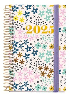 Miquelrius - Dagskalender 2025, 80 x 120 mm, dagskalender, folierad kartongomslag, spiral, elastisk gummiförslutning, 80 g/m² papper, katalanska, engelska och portugisiska, vår