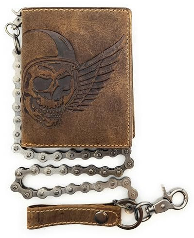 Lemasi echt Leder Biker Geldbörse Massive Fahrrad-Kette Portemonnaie Totenkopf RFID Schutz Wing of Hell