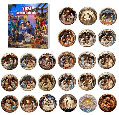 Krippe Adventskalender 2024, 24 Tage Krippe Ornamente, Weihnachten Deko Hängende Ornamente, Die Geburt Jesu Weihnachtsschmuck Für Baum
