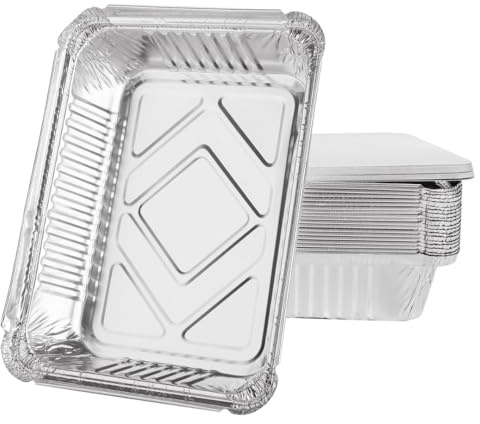 grupo Munditol - Pack de 100 bandejas de aluminio desechables con tapa para transportar alimentos, congelar, cocinar - Ideal para Servir Comida en Fiestas (650 ml)