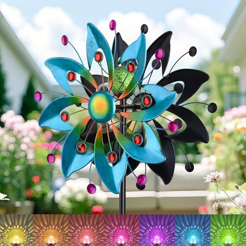 Solar-Windspiel für den Außenbereich, 160 cm große kinetische Kunst-Windskulpturen, solarbetrieben, mehrfarbige Lichter, Glaskugel mit 360° Drehgelenk, wasserdichte Windmühle für Hof, Garten,
