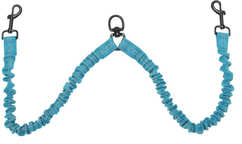CAPASTEC Reflektierende Zweifach-Hundeleine Hellblau 1pc Für Gassi Gehen | Hellblau, 50-80cm Länge, 2.5cm Breite, 360° Drehbar, Verhedderfrei, Elastische Bungee-Verlängerung, Metallhaken